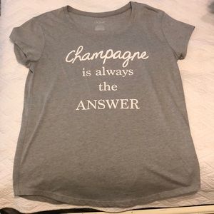 “Champagne is always the answer” grey T-shirt.